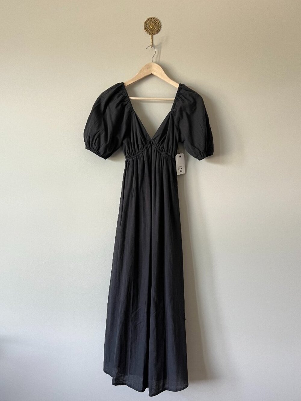 NWT Billabong Love Fade Maxi Dress Black Puff Sleeve Size Small